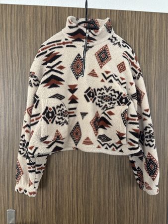 Fleece Pullover mit Muster Reissverschluss Grösse M