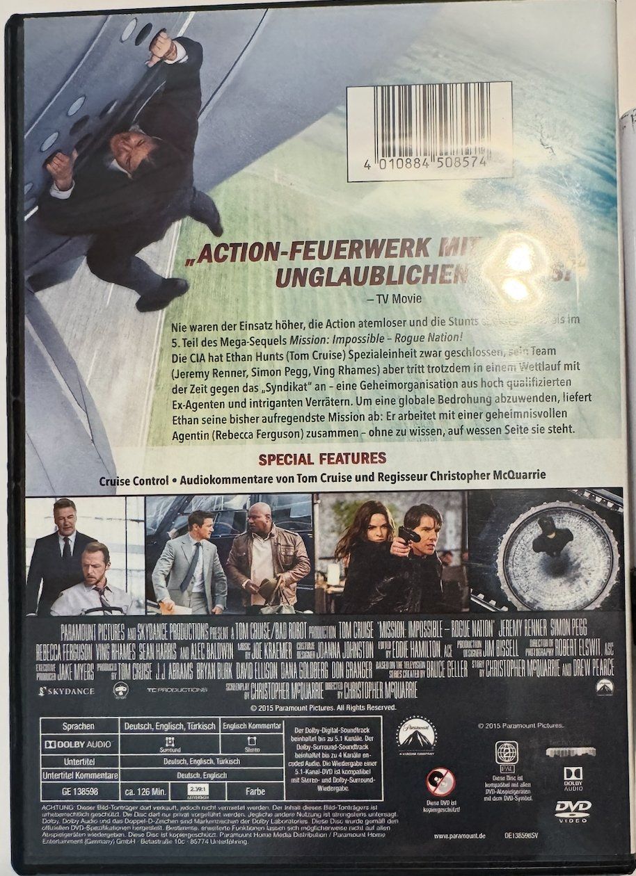 Alle DVDs: DVD MISSION IMPOSSIBLE - ROGUE NATION - TOM CRUISE – Gebraucht aus Wisen von gigisna 2