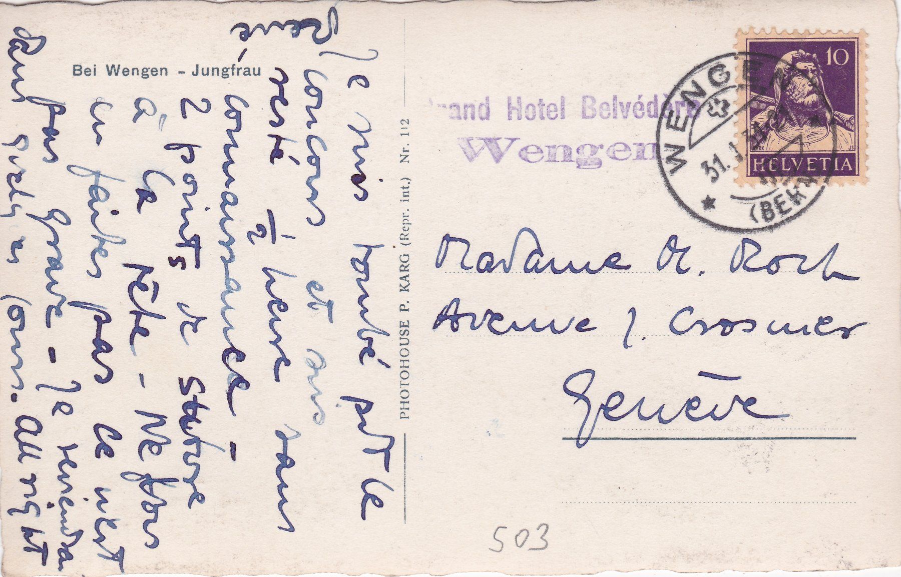 Cartoline postali: Bei Wengen Jungfrau 1931 – Usato da Herisau venduto da Lisegrat2008 1