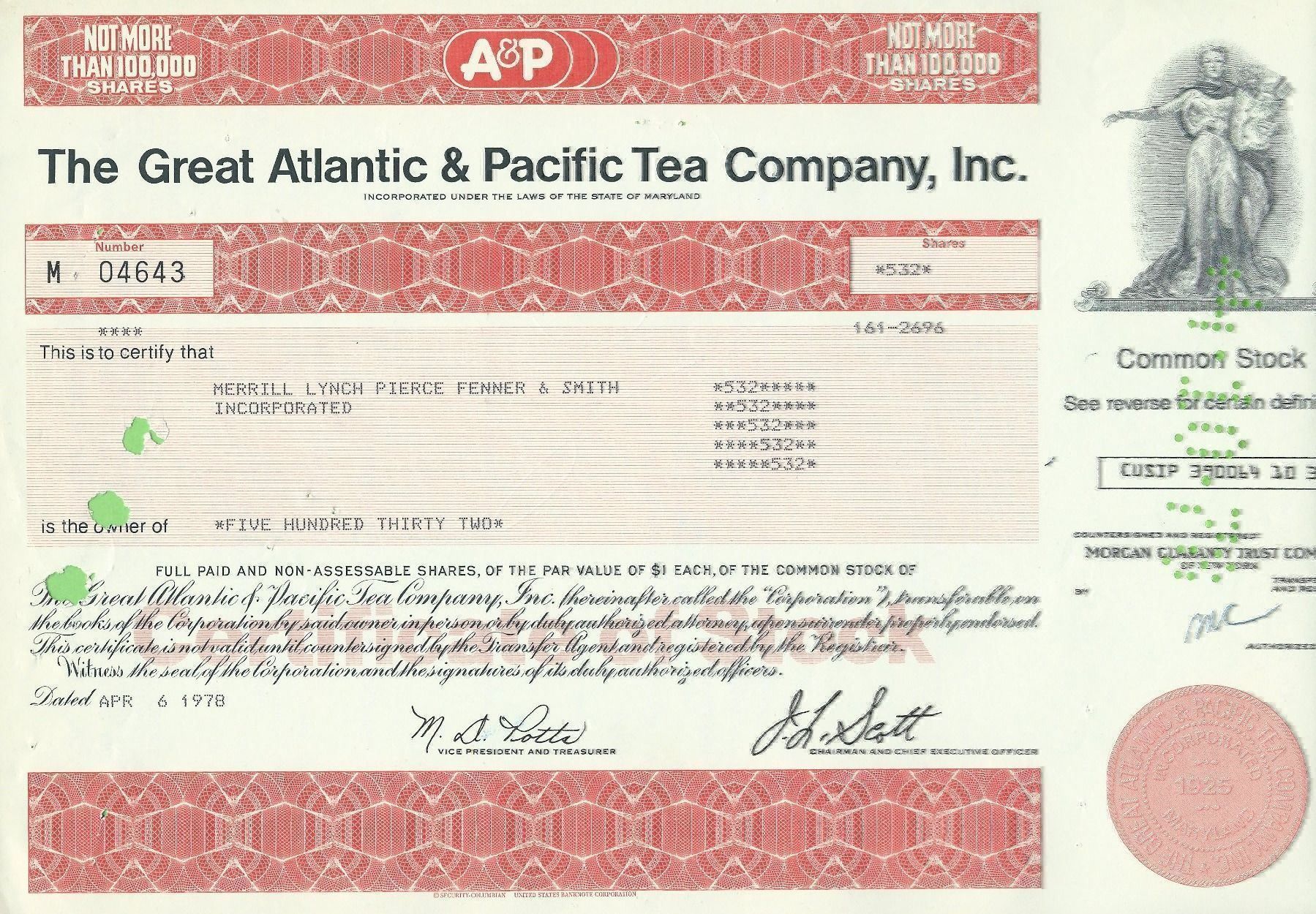 Tutti le monete: Great Atlantic & Pacific Tea Co. 1978 – Usato da Zürich venduto da t24_de