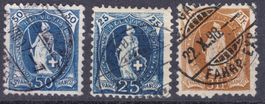 Stehende Helvetia 3 Werte: 3Fr. 50c 25c vor 1900