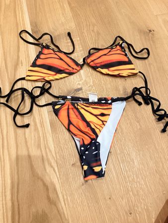 Bikini Schmetterling Muster Orange Schwarz Grösse S neu