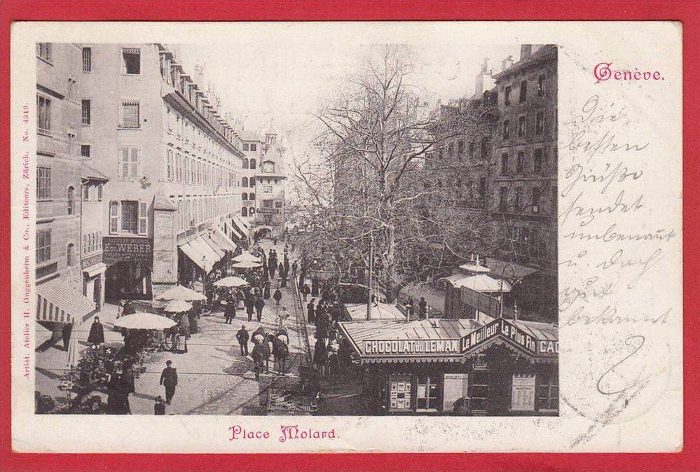 Cartoline postali: GENÈVE PLACE MOLARD 1901 – Usato da Grüningen venduto da Kartenlaube