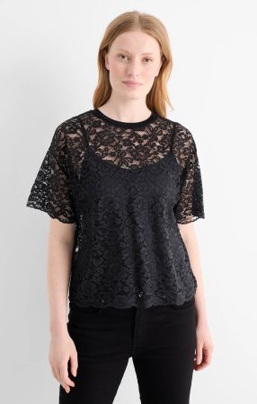 Schickes C&A Spitzenshirt, schwarz, Grösse L, neuwertig