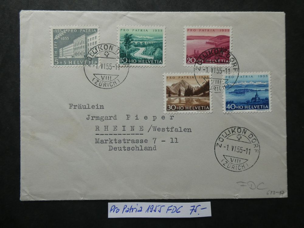 Pro Patria 1955 FDC Stempel Zollikon | Kaufen Auf Ricardo