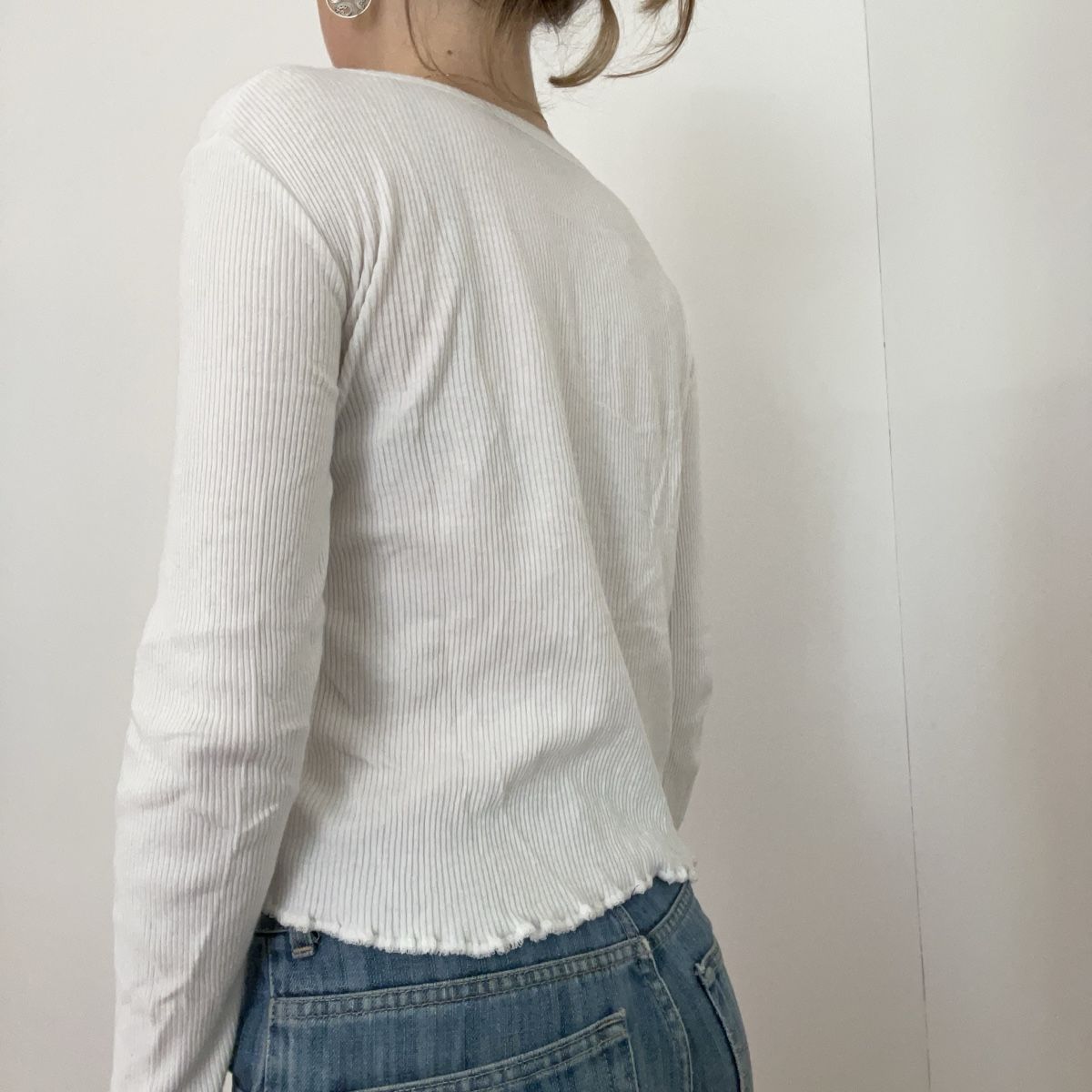 Top: Weisses Langarmshirt, Rippstrick, Gr. S, gebraucht – Usato da Baden venduto da Julikoo 1