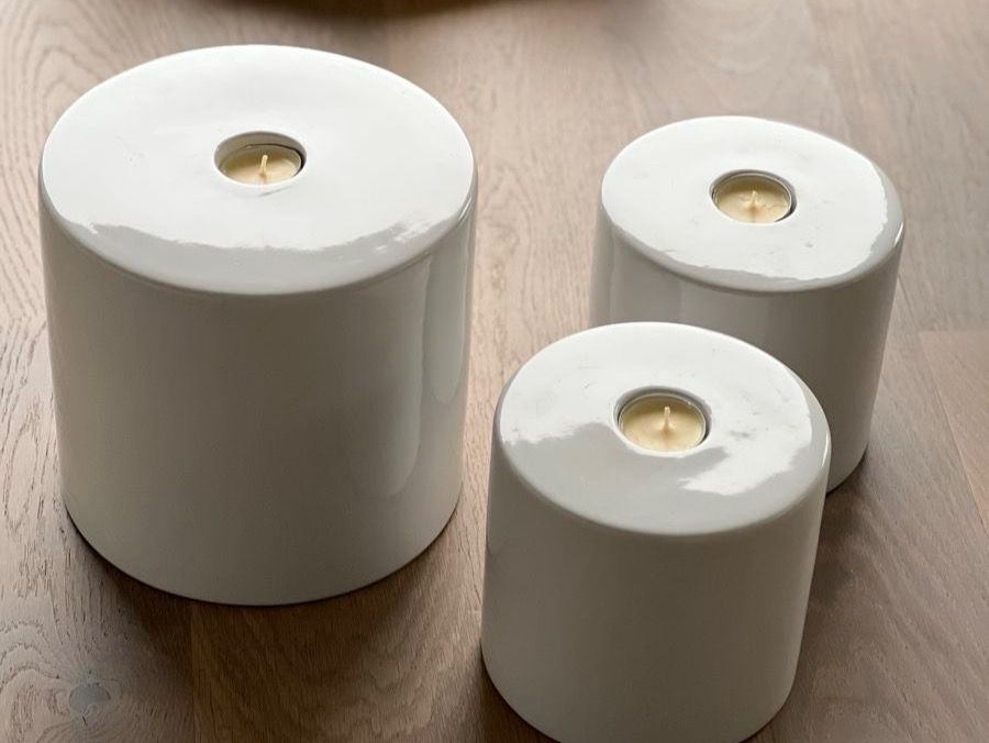 Kerzenständer: spezielle Kerzenhalter 3er-Set, weiss – Gebraucht aus Meierskappel von schoene_dinge