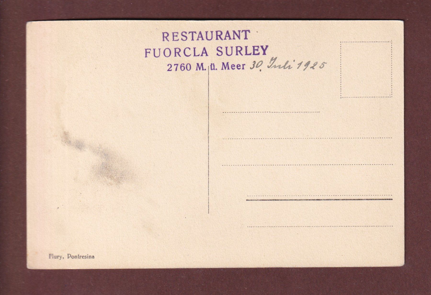 Ansichtskarten: FUORCLA SURLEY - Piz Corvatsch - 1925 – Gebraucht aus Pully von nicecards-shop 1
