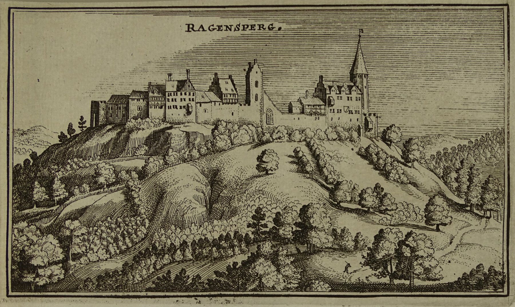Incisioni: REGENSBERG, MERIAN KUPFERSTICH 1654 – Usato da Grüningen venduto da Kartensammler