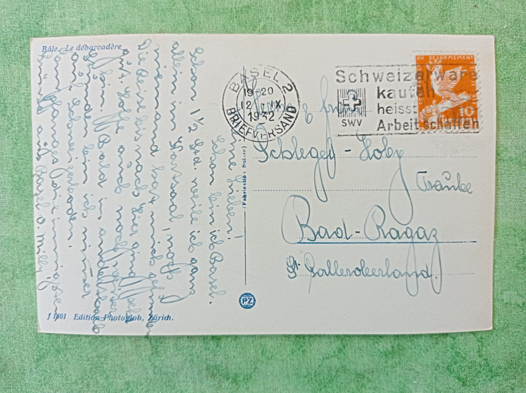 Ansichtskarten: Ansichtskarte Basel Schifflände 1932 mit Dampfschiff – Gebraucht aus Aadorf von Greg19 1