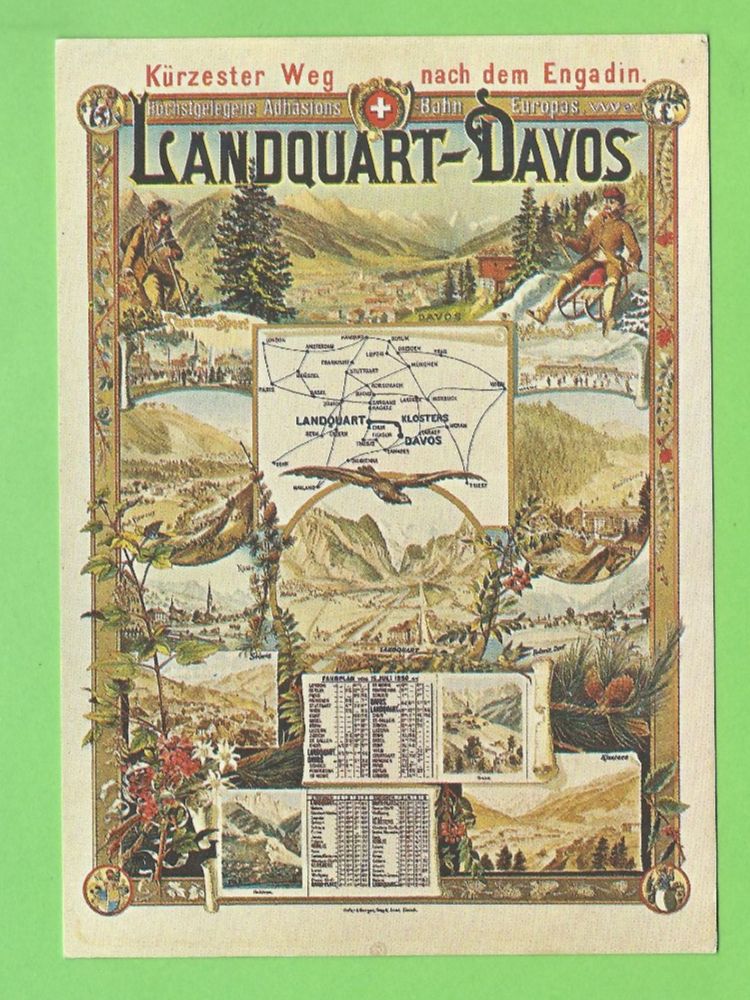 Cartoline postali: Landquart-Davos Plakat Rhätische Bahn, Postkarte – Usato da Zürich venduto da t24_de