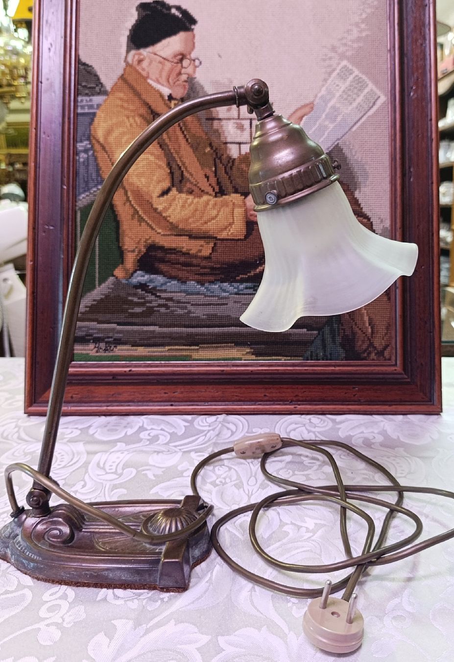 Lampade: Jugendstil Tischlampe, Messing Schwanenhals – Usato da Zürich venduto da Brocki_ZurichZH