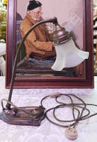 Jugendstil Tischlampe, Messing Schwanenhals