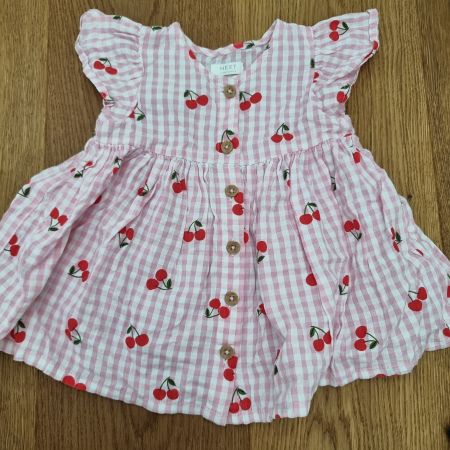 Kleid pink kariert mit Kirschen Grösse 68 Next