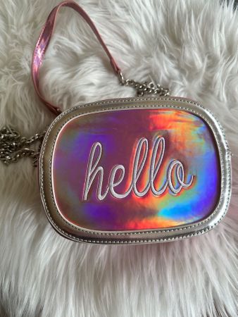 Missguided- Pink Holographic Crossbody Bag "Hello"