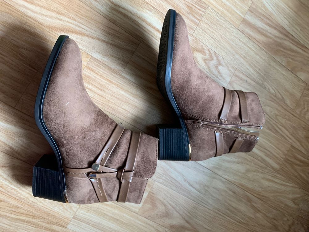 Bottes Cuir Suédé (camoscio) Noires Taille 36 - Tronchetto 8-11 Cm - Occasion Très Bon état - Italie