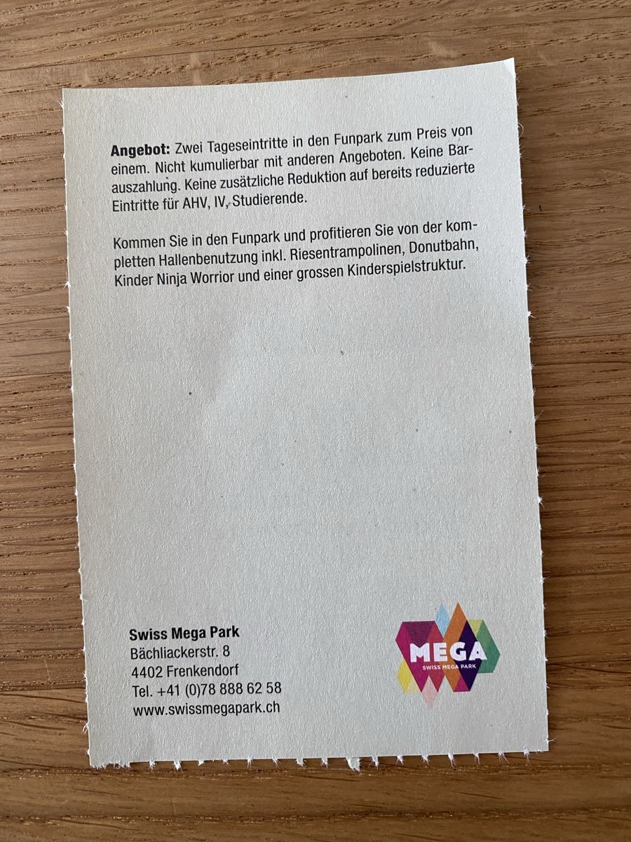 Gutscheine: 2:1 Gutschein Tageseintritt Funpark Swiss Mega Park – Neu (gemäss Beschreibung) aus Liestal von Knight87 1