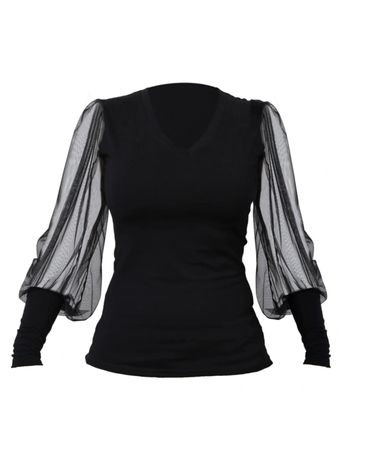 Designer-Top mit Tüllärmeln - Handmade