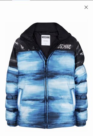 Moschino faded-effect logo coat mit Gebrauchsspuren