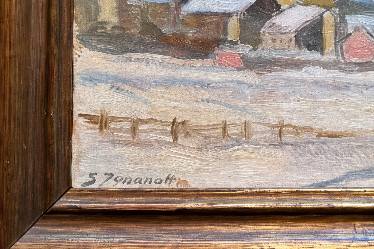 Dipinti: Sarah Jeannot – Winterlandschaft mit Dorf – Usato da Winterthur venduto da pie_p66f 1