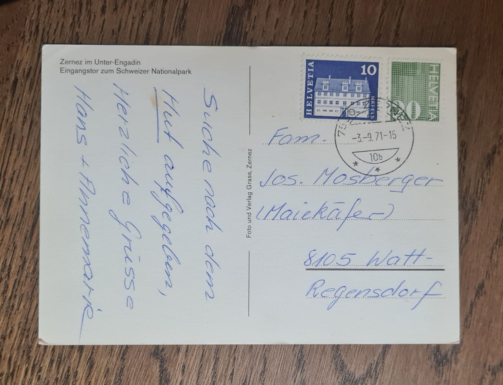Cartoline postali: Zernez 1971 – Usato da Ebikon venduto da Donar50 1