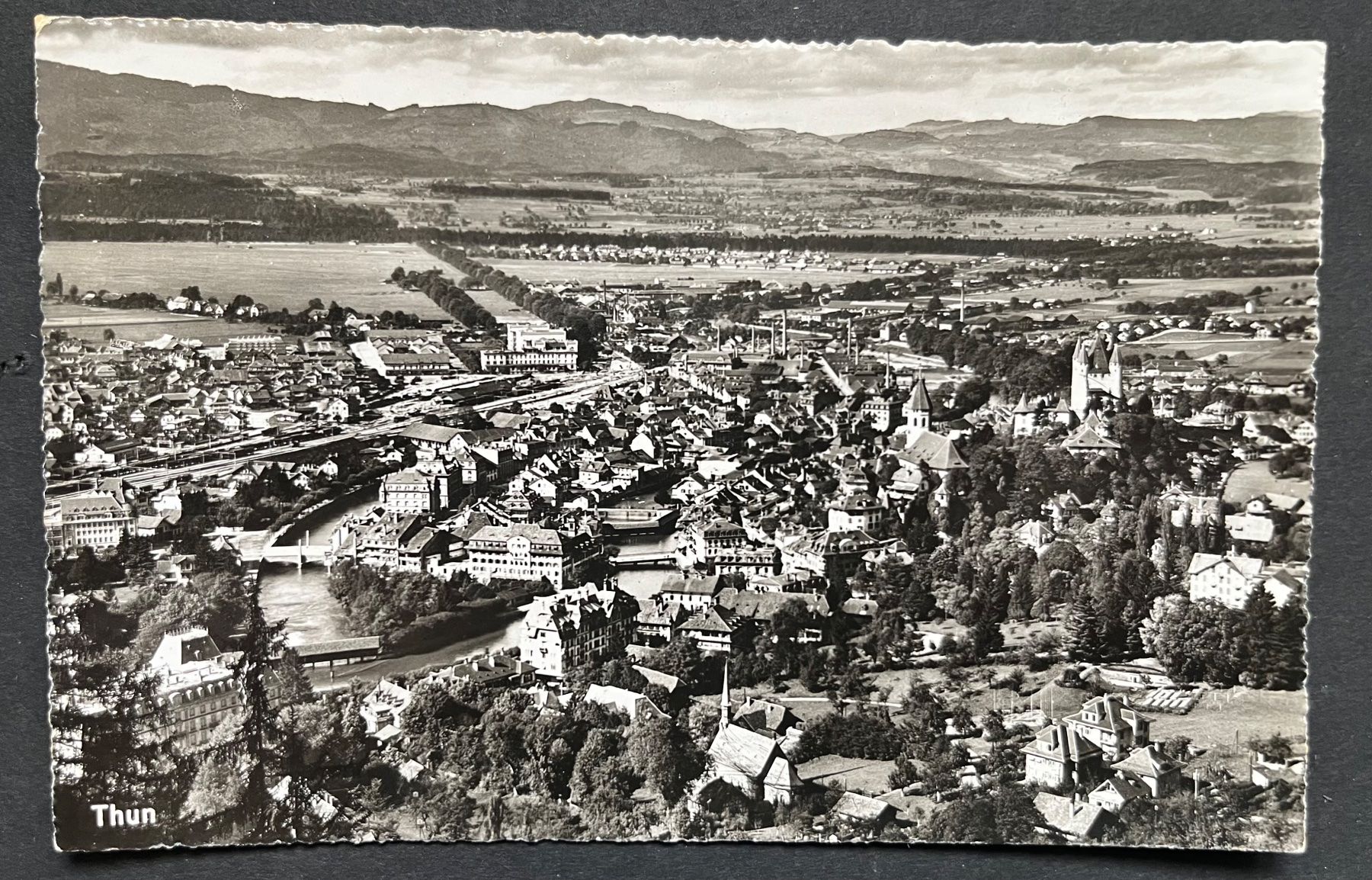 Cartoline postali: Thun / evt Luftaufnahme ca. 1950 – Usato da Ostermundigen venduto da DaxKarten-75