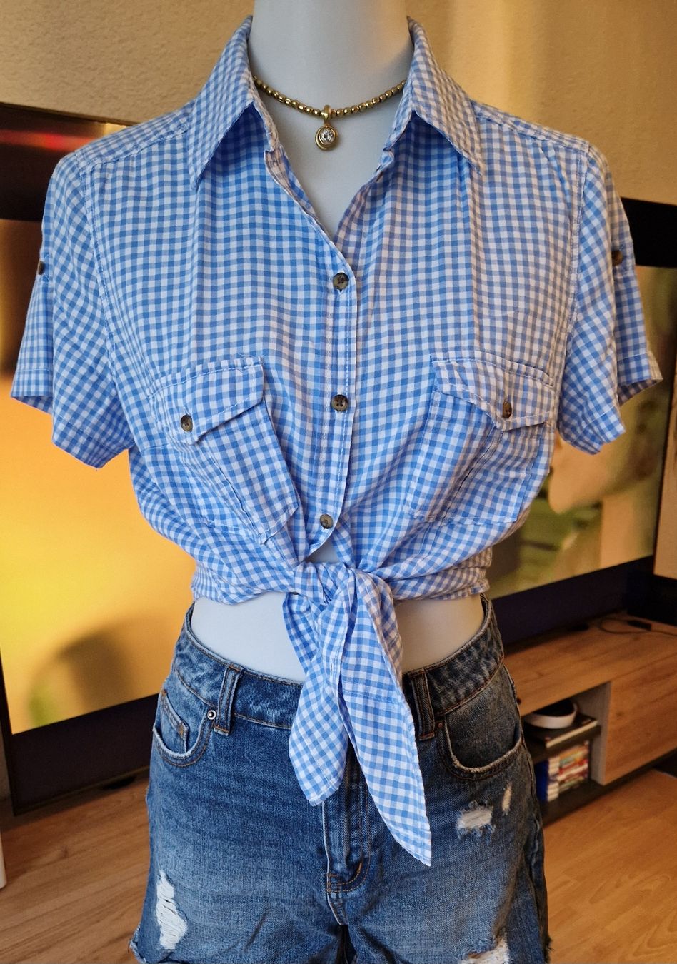 H&M Camicette: Blue Gingham H&M Shirt, Size 42, Summer Look, – Usato da Klingnau venduto da fairy.princess