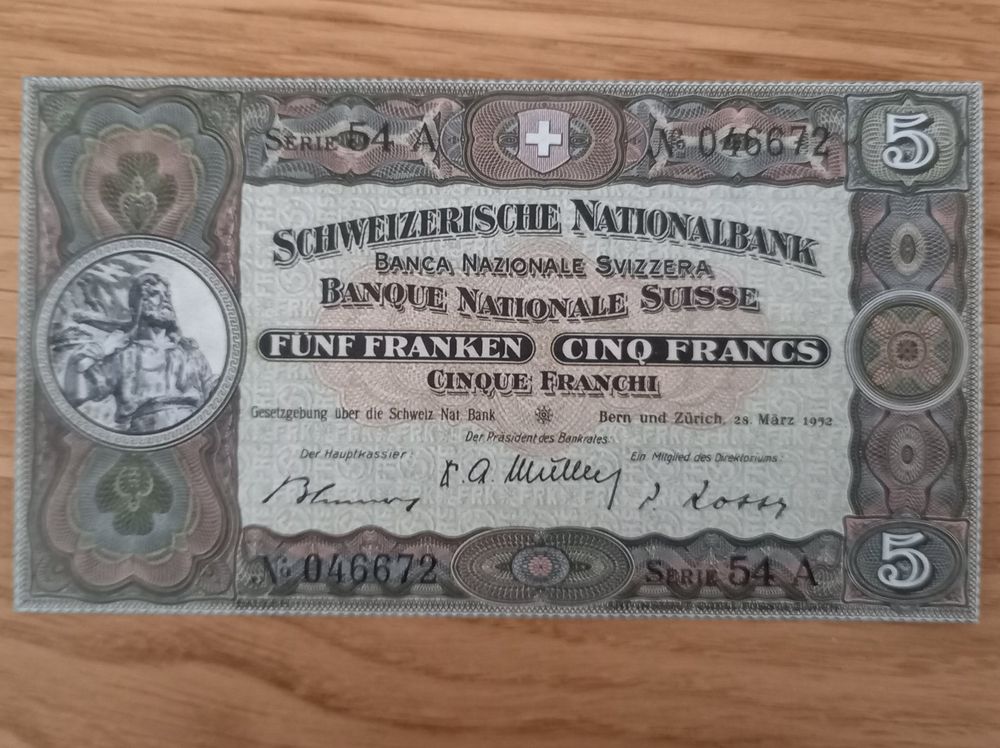 5er Note Schweizer Banknote von 1952 | Kaufen auf Ricardo