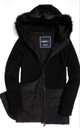 Superdry Damen-Wintermantel schwarz mit Kapuze – Grösse 38