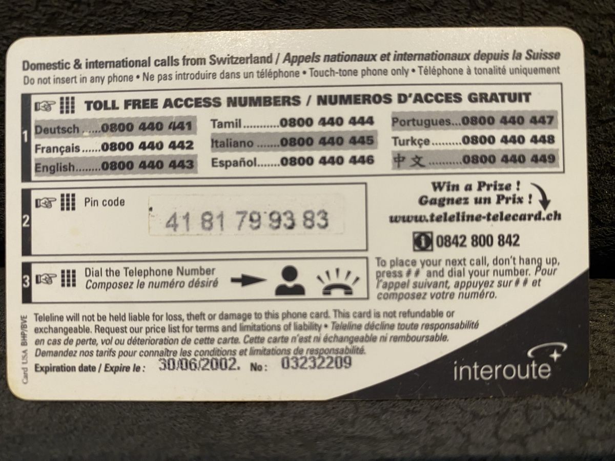 Schede telefoniche: Teleline – Usato da Lausanne venduto da babacard10 1