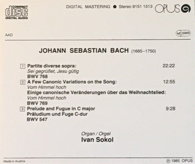 CD: Bach - Organ Compositions (Ivan Sokol) – Usato da Grüningen venduto da azulblanco 1