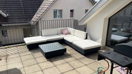 Lounge Set Rattan schwarz mit Tisch gebraucht Zustand