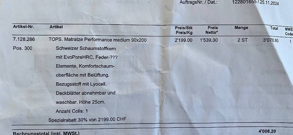 Materassi: Matratze top Zustand  – Usato da Frauenkappelen venduto da ann_65rk