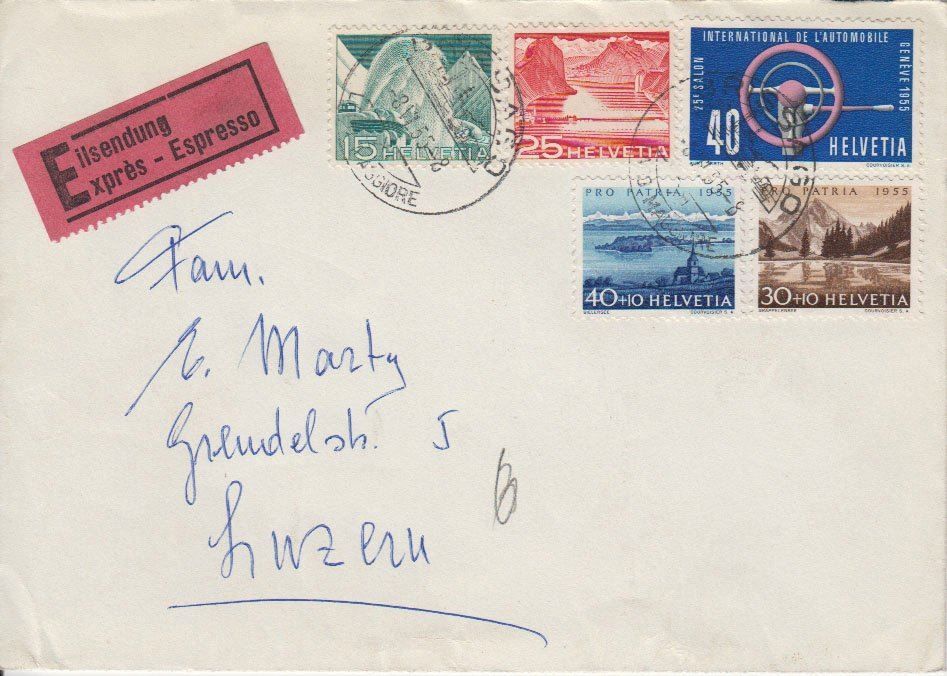 Tutti i francobolli: EILBRIEF 1955 - schöne Frankatur – Usato da Eschlikon TG venduto da PhilCon