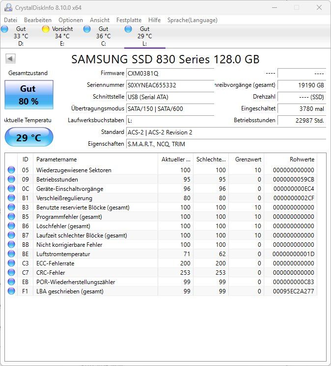 Samsung Disques durs: SAMSUNG SSD 830 Serie 128 GB – D'occasion à Kleindöttingen par keepITeasy 3