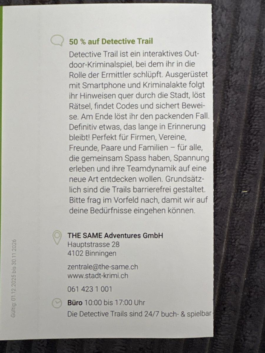 Buoni: Trois bons autour de Binningen – Nuovo (secondo la descrizione) da Düdingen venduto da Yellow 1