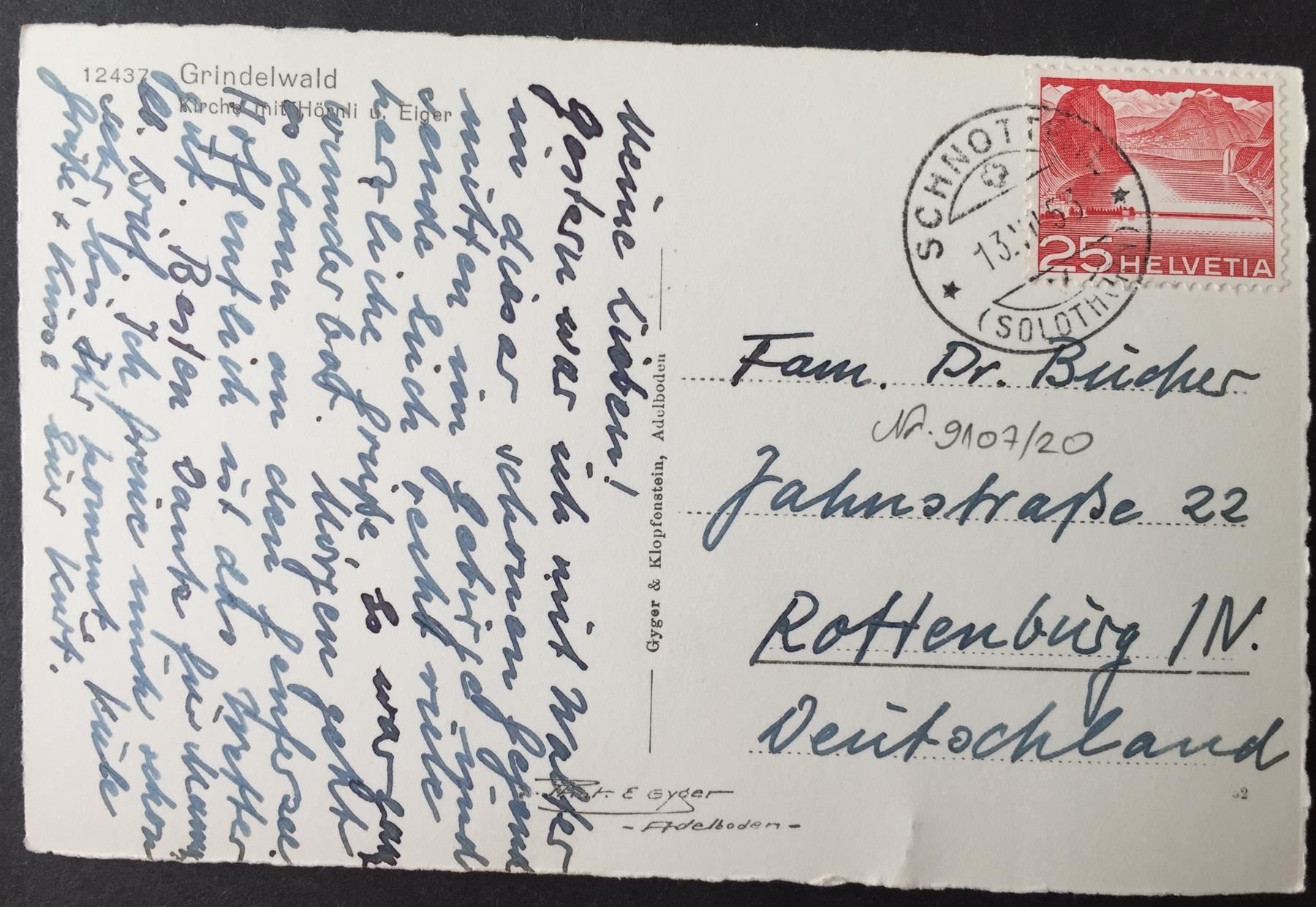 Cartoline postali: GRINDELWALD Kirche mit Hörnli u. Eiger – Usato da Jona venduto da philajona 1