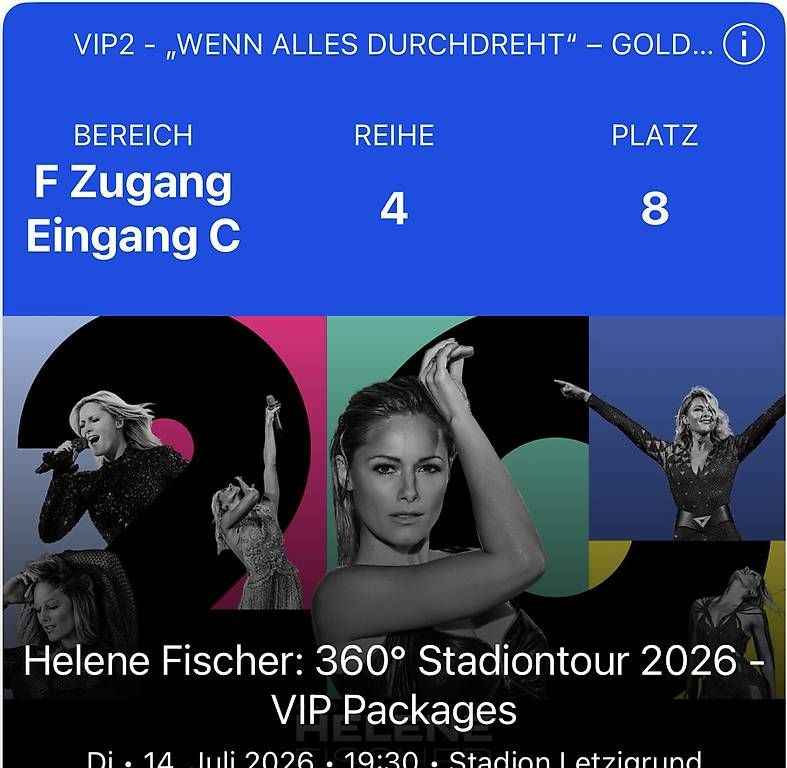 Biglietti: Helene Fischer VIP2 -  2 Karten  – Usato da Diessenhofen venduto da deu_5fnl 1