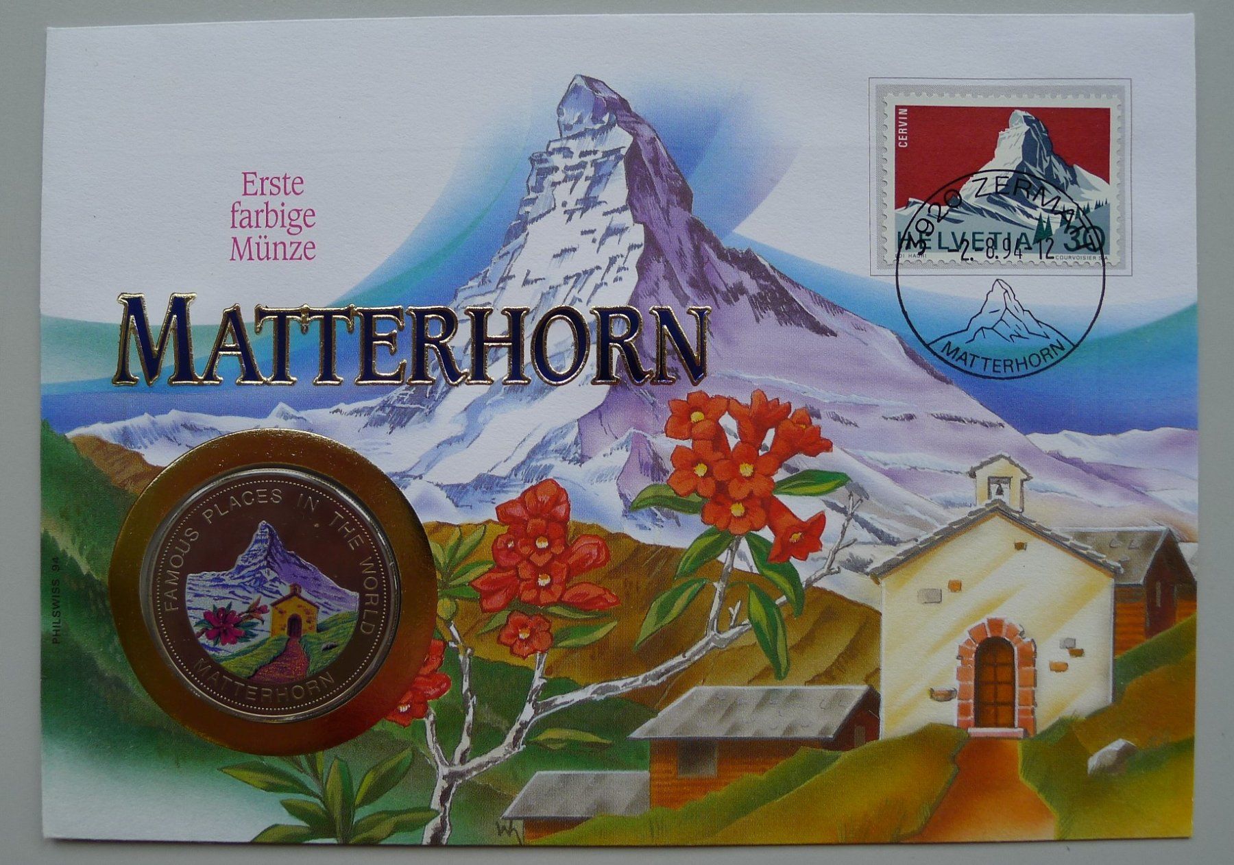 Tutti le monete: 1994: Numisbrief: Schweizer Berge - Matterhorn mit Nr.434 – Usato da Sursee venduto da Luzernerraute