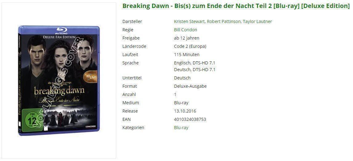 Tutti i DVDs: Breaking Dawn - Bis(s) zum Ende der Nacht Teil 2 – Usato da Buchrain venduto da Sssschaller
