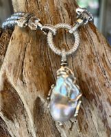 Kette mit Anhänger, blau Spinel und große perlen Anhänger 