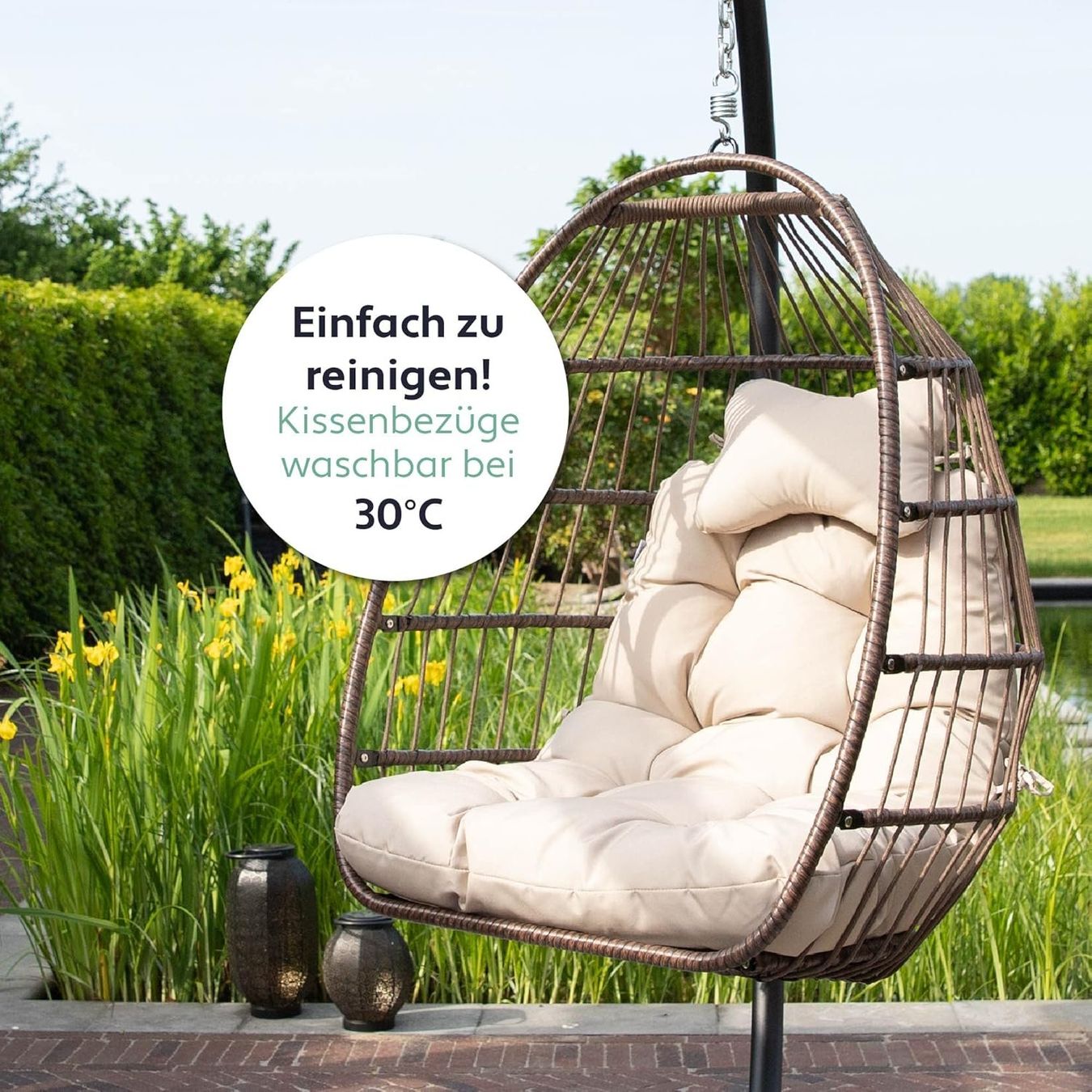 Poltrone pensili da giardino: Hängesessel mit Gestell Rattan Boho 150 kg weiss – Nuovo e nell'imballaggio originale da Dietikon venduto da Abverkauf10 4