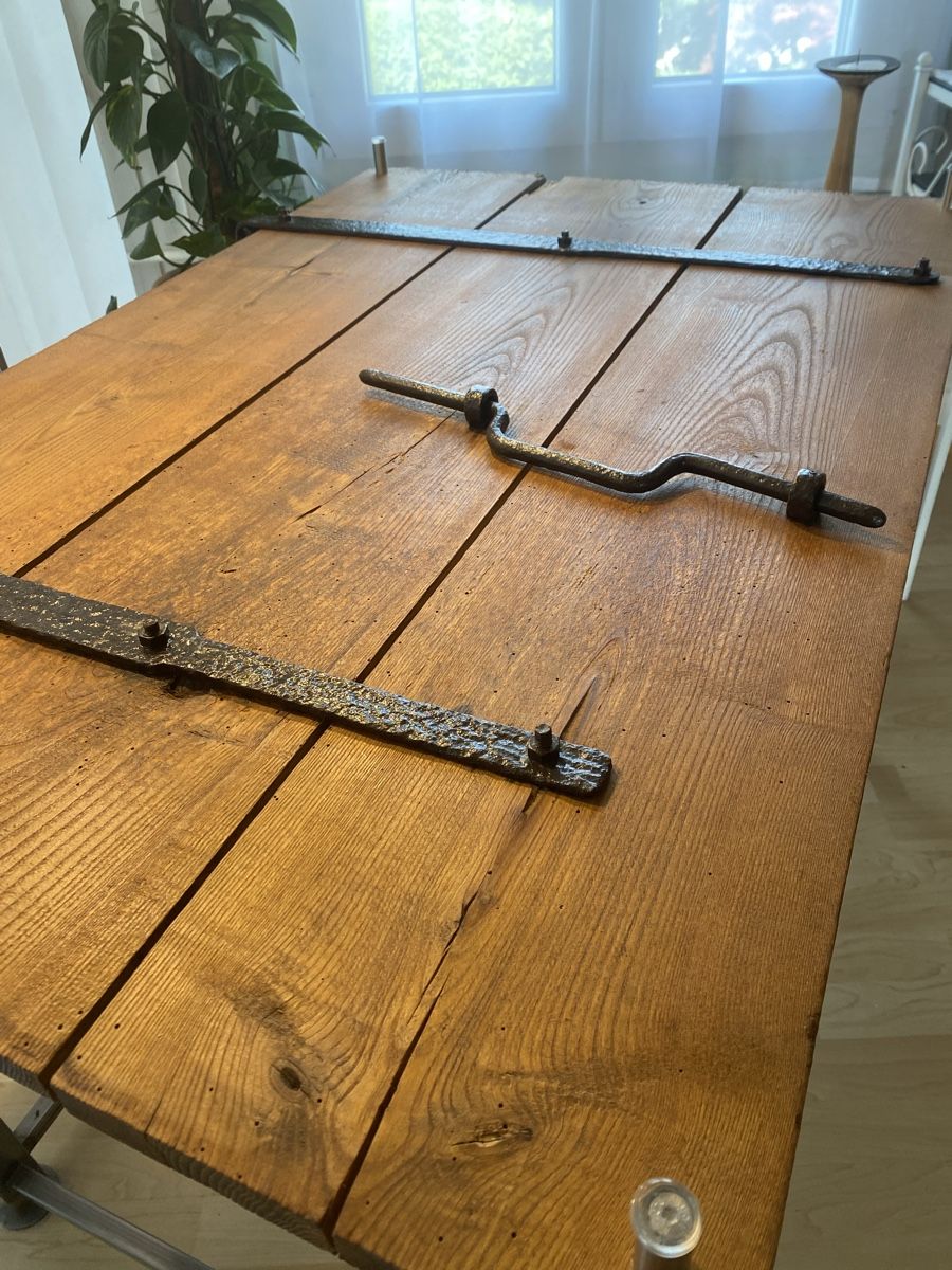 Scrivanie: Rustikaler Holztisch mit Glasplatte, Handgefertigt! – Nuovo e nell'imballaggio originale da wichtrach venduto da elvena 8