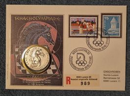 Erni Silbermedaille Schach, Rössli, matt auf Numisbrief, RAR