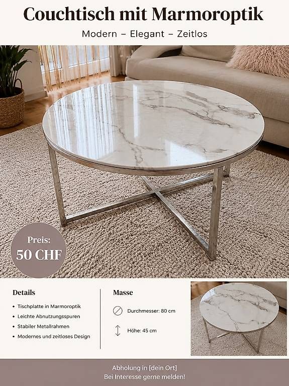 Tables: Couchtisch mit Marmorieroptik - modern und zeitlos  – D'occasion à Sissach par S.D.M1986