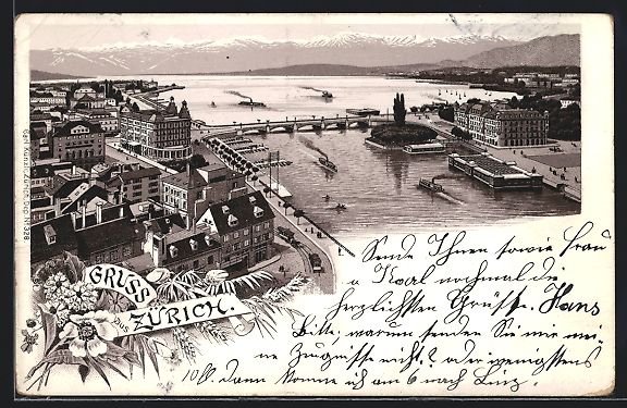 Cartes postales: Litho Zürich, Teilansicht mit Flusspart – D'occasion à Berlin par bartko-reher