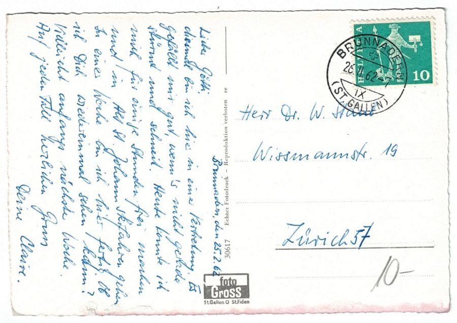 Ansichtskarten: Brunnadern, gelaufen 1962 – Gebraucht aus Frauenfeld von POML 1