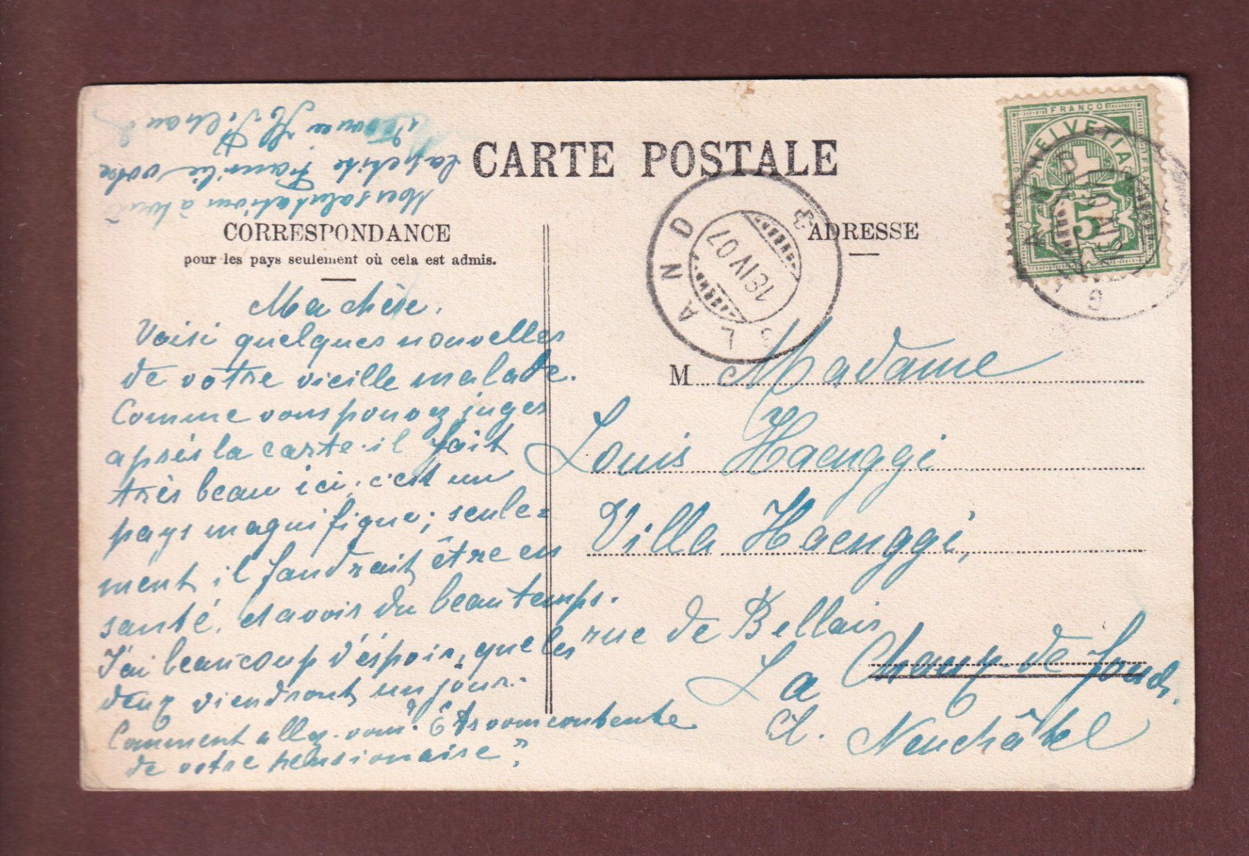 Ansichtskarten: GLAND - Sanatorium du Léman - 1907 – Gebraucht aus Pully von nicecards 1