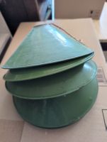 5 Emaille Lampenschirme grün weiss gebraucht