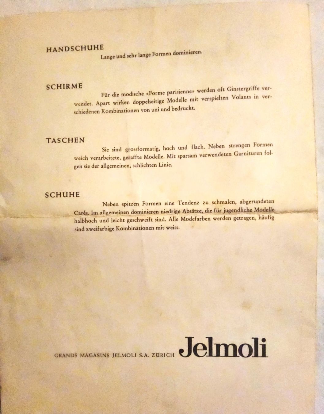 Documents: Einmaliges JELMOLI Zeitdokument - Modeschau-Script 1960 – D'occasion à Thalwil par freespirit-kev 1